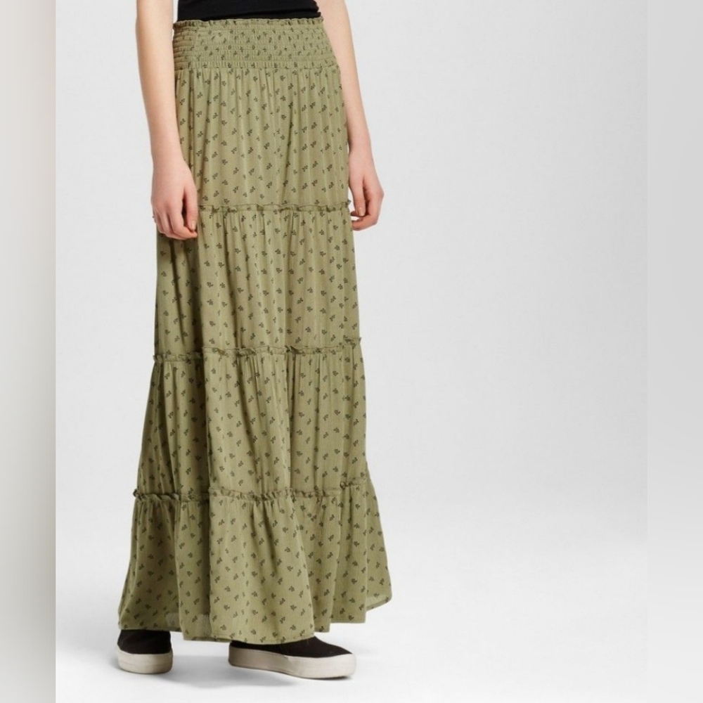 Mossimo Supply Co. Khaki Patterned Maxi Skirt